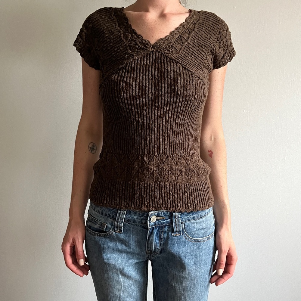 Brown Crochet / Knit Top - 'axcess' by Liz Claiborne